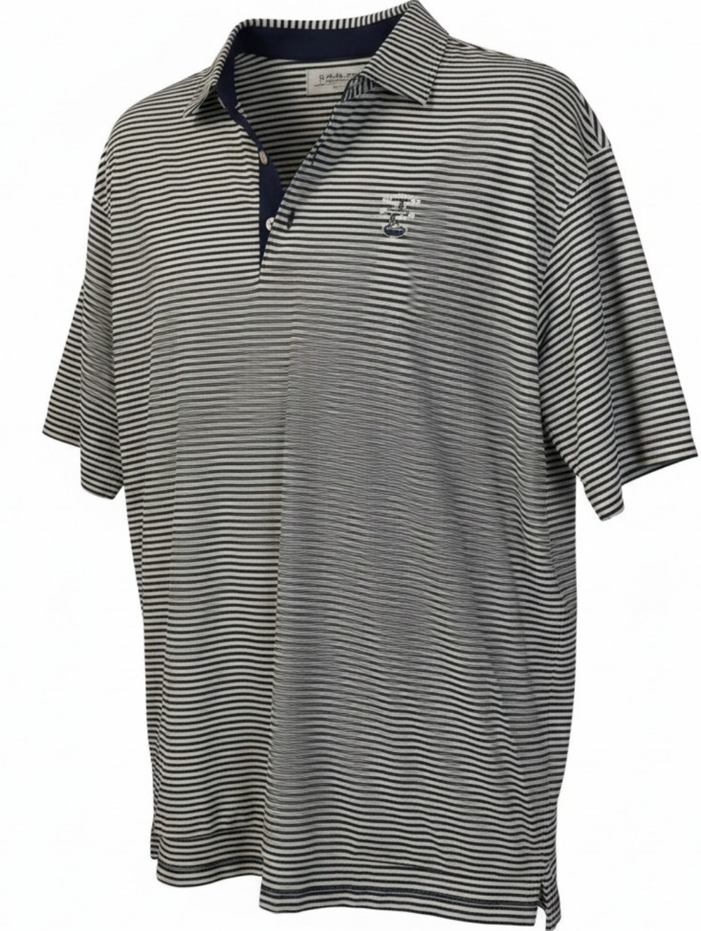 Peter Millar Navy and Cream Striped Golf Polo Size L